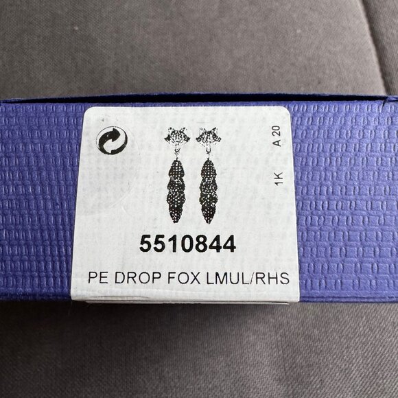 New in Box! Authentic Swarovski Fox Crystal Drop Earrings Silver-Tone - Picture 6 of 6